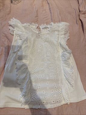 Mango White Eyelet Ruffle Camisole